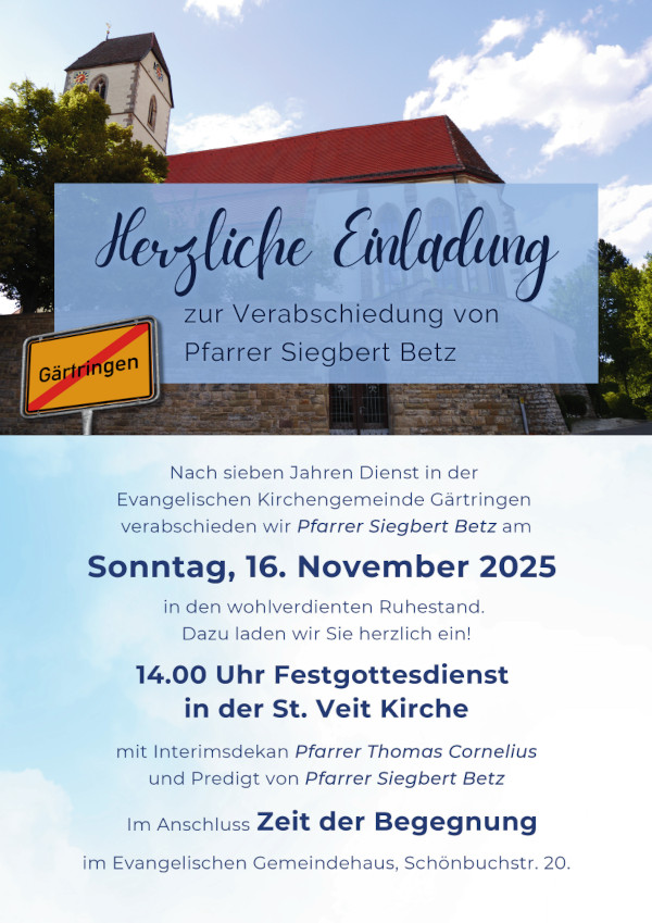 Einladung zur Verabschiedung von Pfarrer Betz