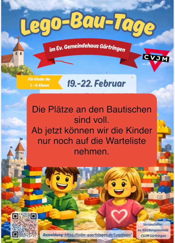 Lego-Bau-Tage: Plätze sind belegt, es gibt eine Warteliste